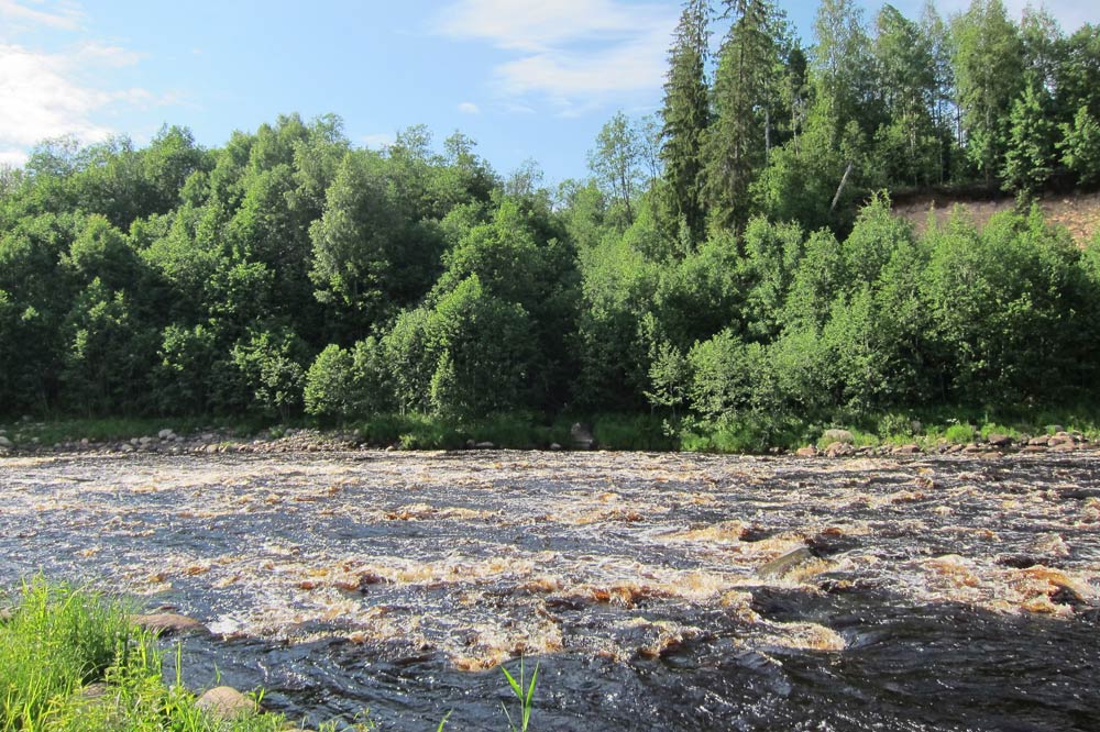 В пороге вода окрашивается в белый цвет